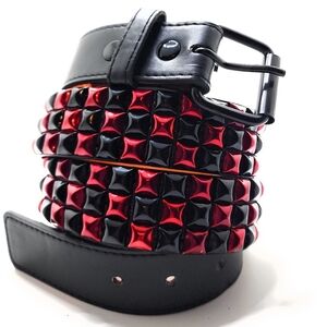 London UK Handmade Metallic Red & Black Pyramid Studded Belt Sizes S M L XL